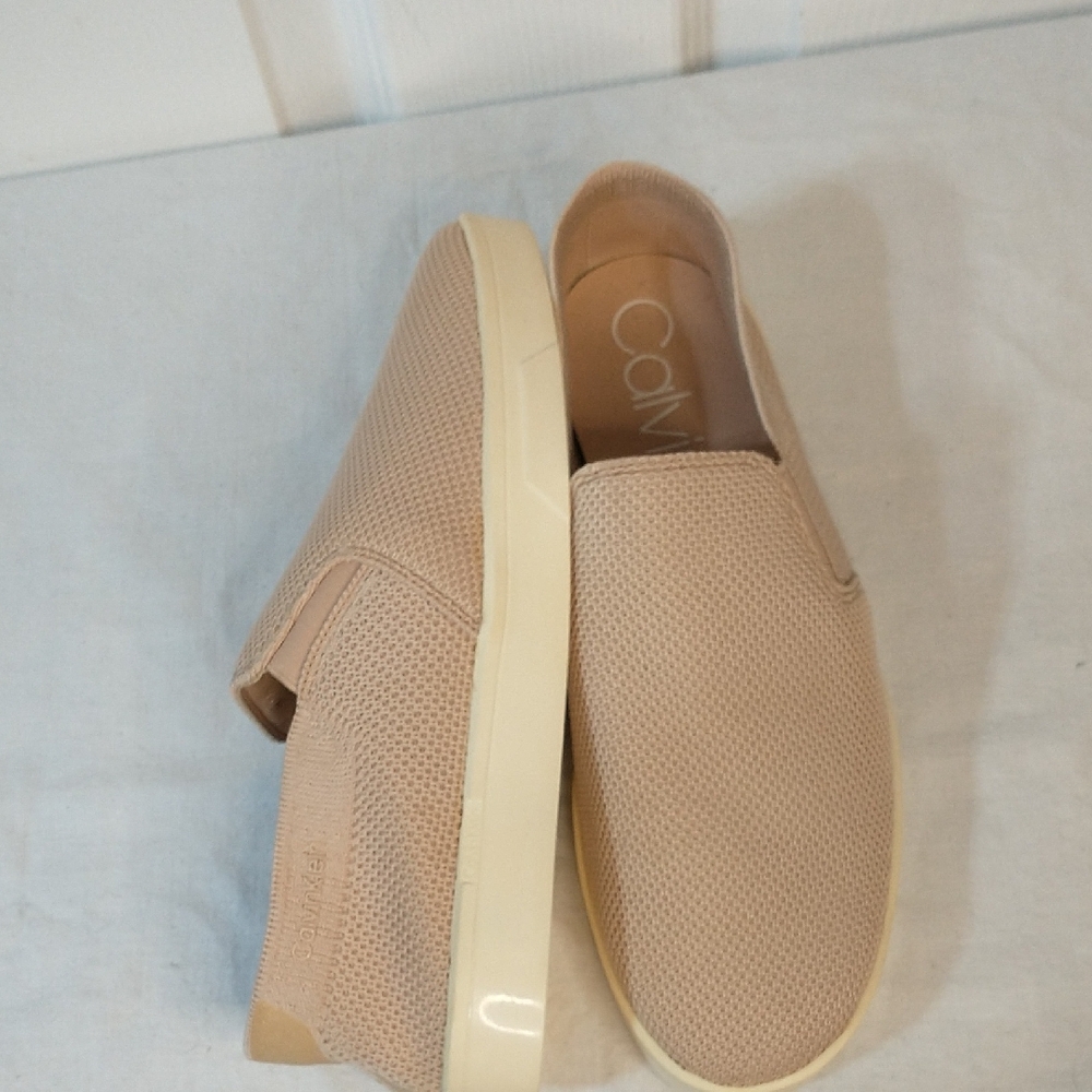 Calvin Klein Ladies Beige Slip-On Loafers Size 9.5. Very Good Pre loved Cond